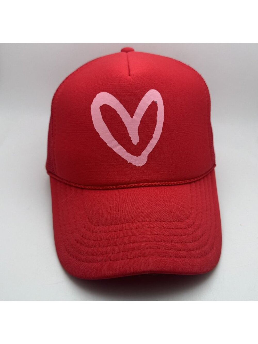 Pink Heart Graphic Trucker Hat with Snapback Mesh Back Women's Cap OTTO Red